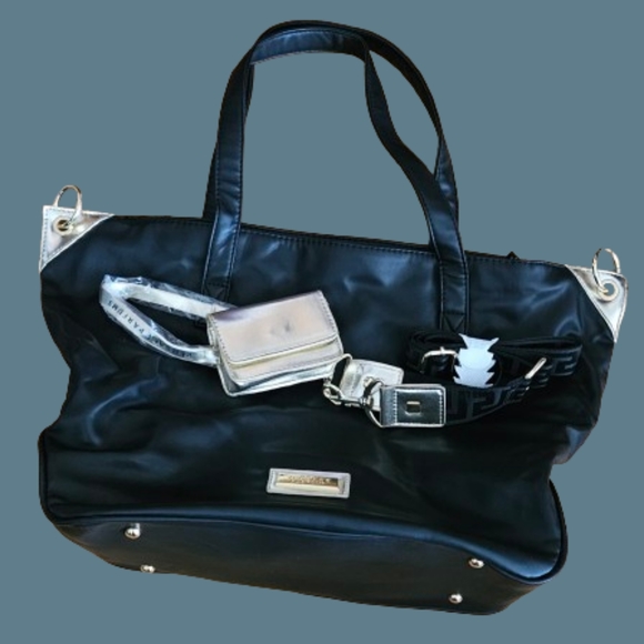 *NWOT Versace Parfums Black Tote Bag Weekender Overnight Goldtone - Picture 3 of 6